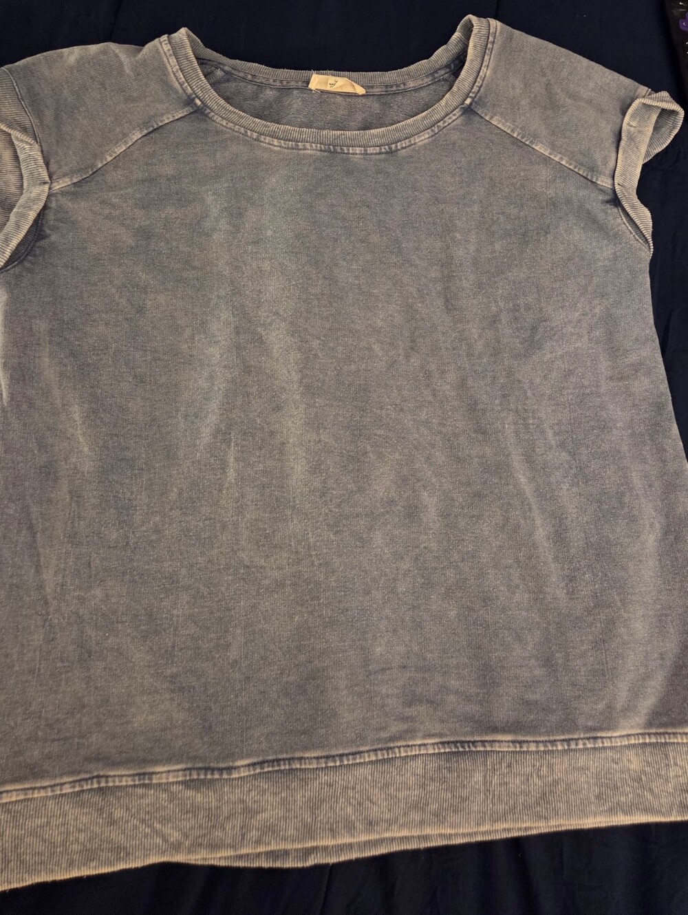 Jane And Delancey, Faded, Cuffed Short Sleeve, Blue/gray, Size M